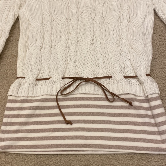 Cream Ribbed Sweater with Tan Striped Accents at bottom - Picture 3 of 5
